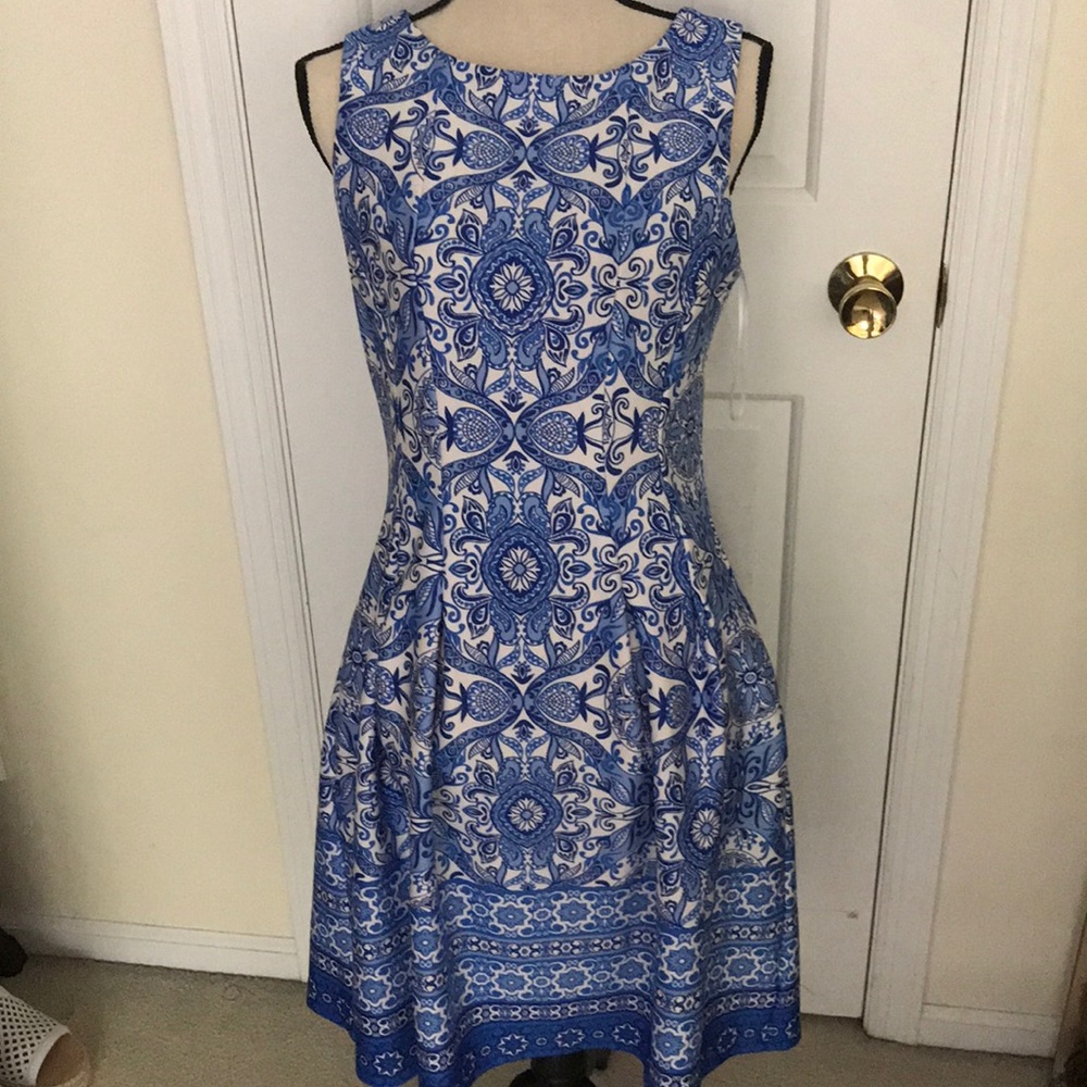 Blue and white dress